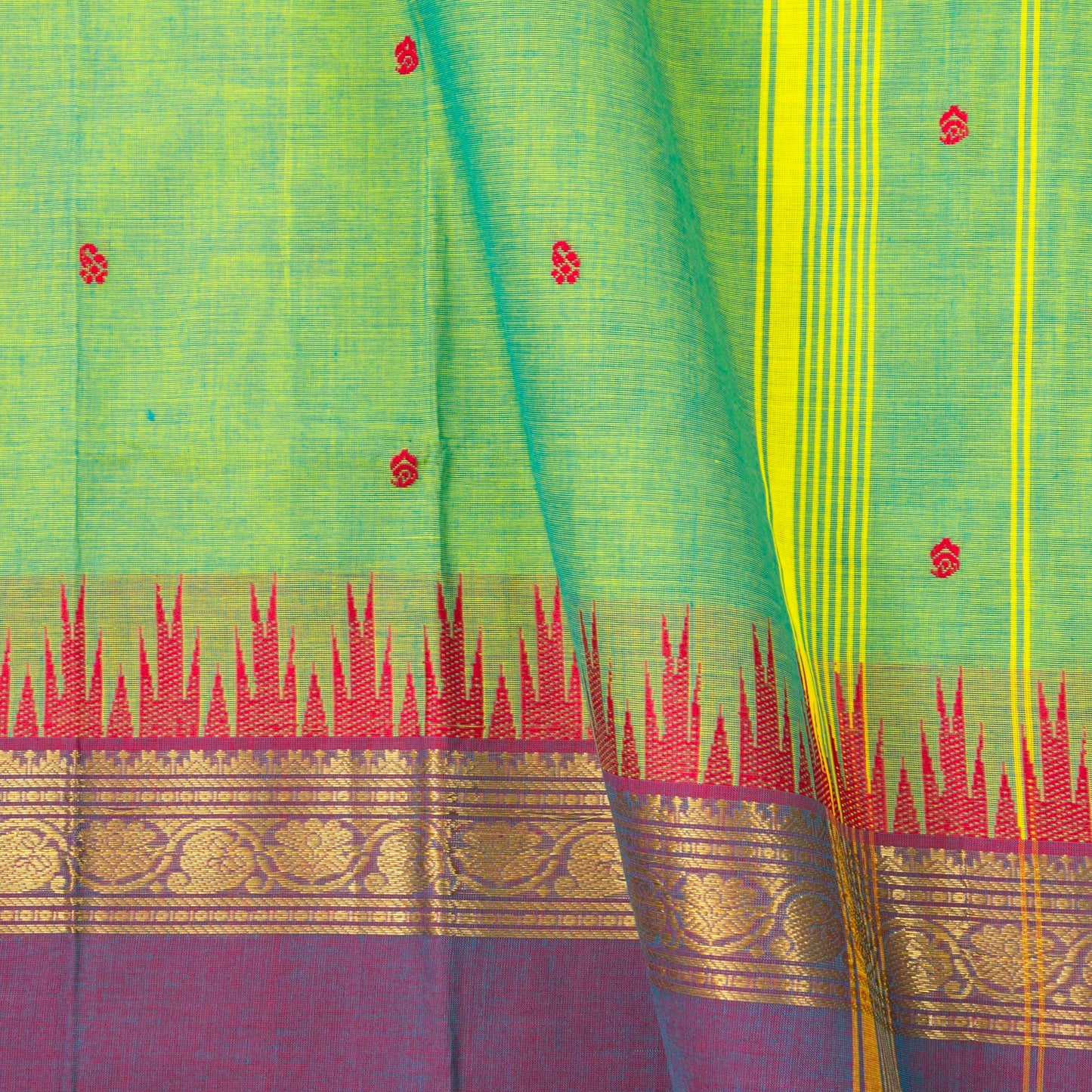 Green Kanchi Cotton Saree For Festive Wear PV MM KC 508
