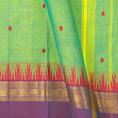 Green Kanchi Cotton Saree For Festive Wear PV MM KC 508
