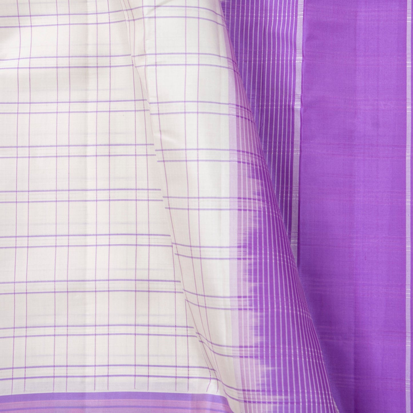 Off White And Lavender Kanchipuram Silk Saree No Zari For Festive Wear PV KNN 327