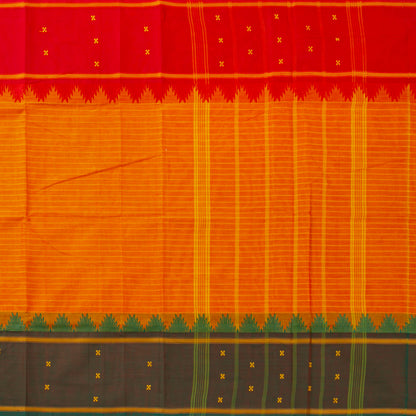 Mango Yellow Kanchi Cotton Saree With Green And Red Ganga Jamuna Border PV MM KC 198