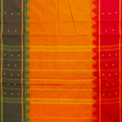 Mango Yellow Kanchi Cotton Saree With Green And Red Ganga Jamuna Border PV MM KC 198