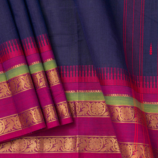 Blue And Pink Kanchi Cotton Saree For Festive Wear PV MM KC 528