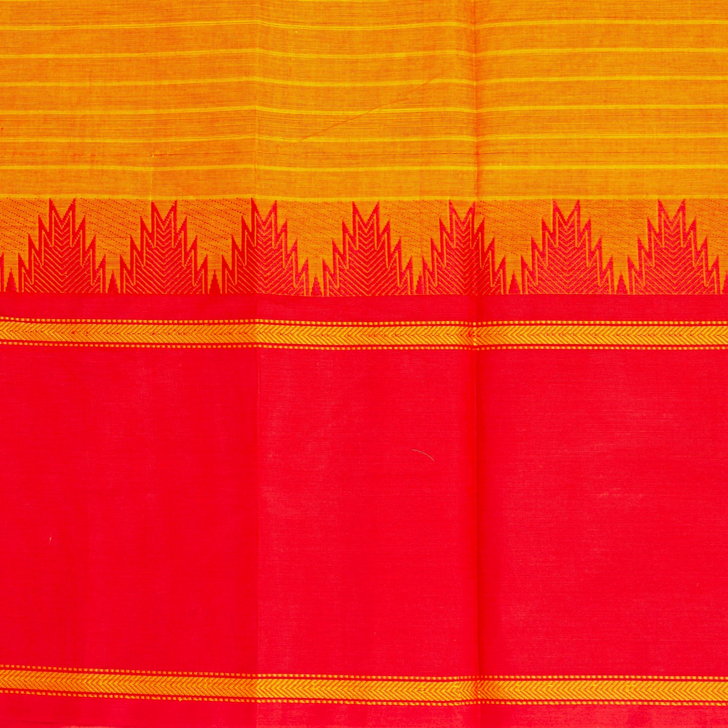 Mango Yellow Kanchi Cotton Saree With Green And Red Ganga Jamuna Border PV MM KC 198