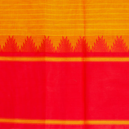 Mango Yellow Kanchi Cotton Saree With Green And Red Ganga Jamuna Border PV MM KC 198
