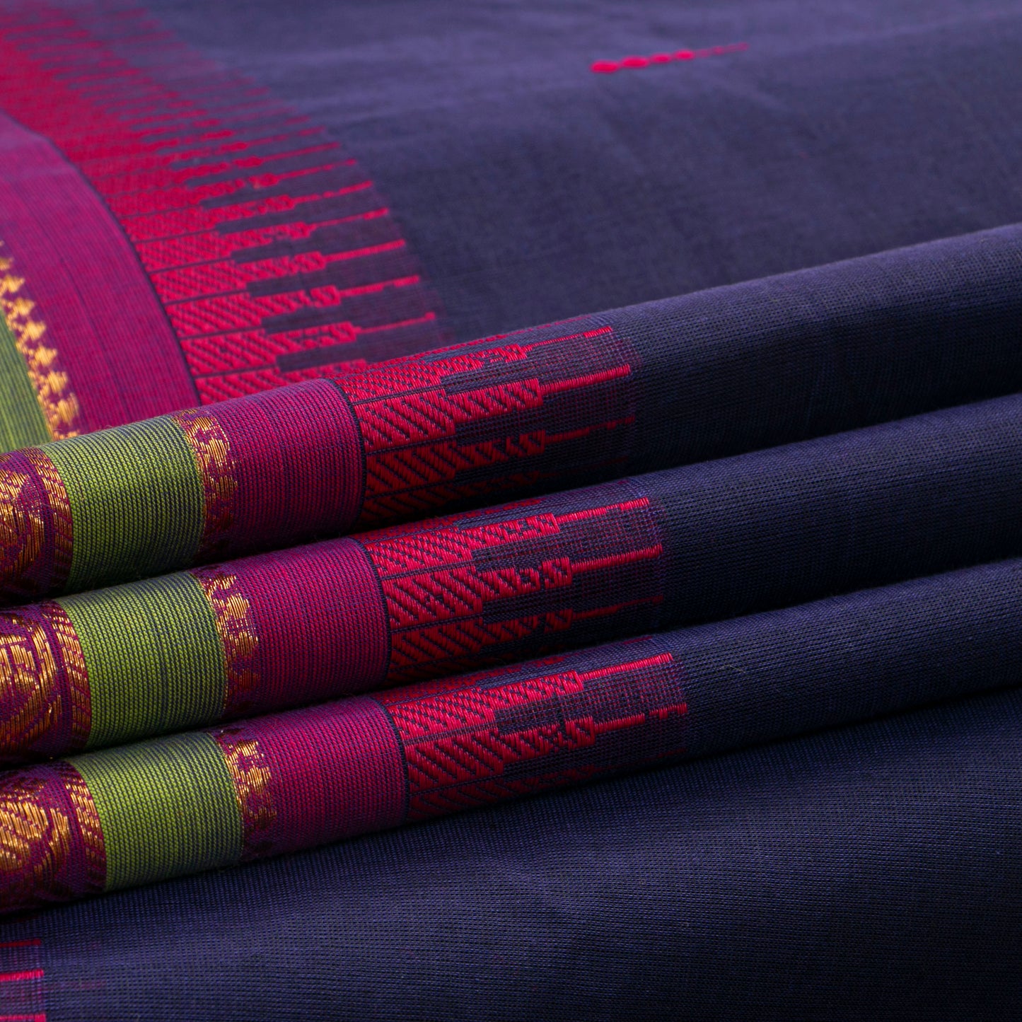 Blue And Pink Kanchi Cotton Saree For Festive Wear PV MM KC 528