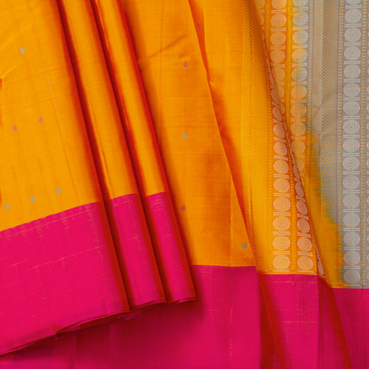 Yellow Ganga Jamuna Border Kanchipuram Silk Saree For Festive Wear PV KNN 336