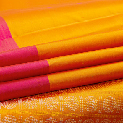 Yellow Ganga Jamuna Border Kanchipuram Silk Saree For Festive Wear PV KNN 336