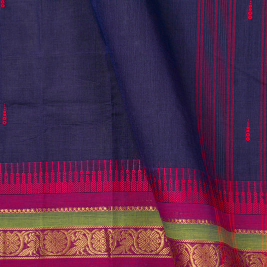Blue And Pink Kanchi Cotton Saree For Festive Wear PV MM KC 528