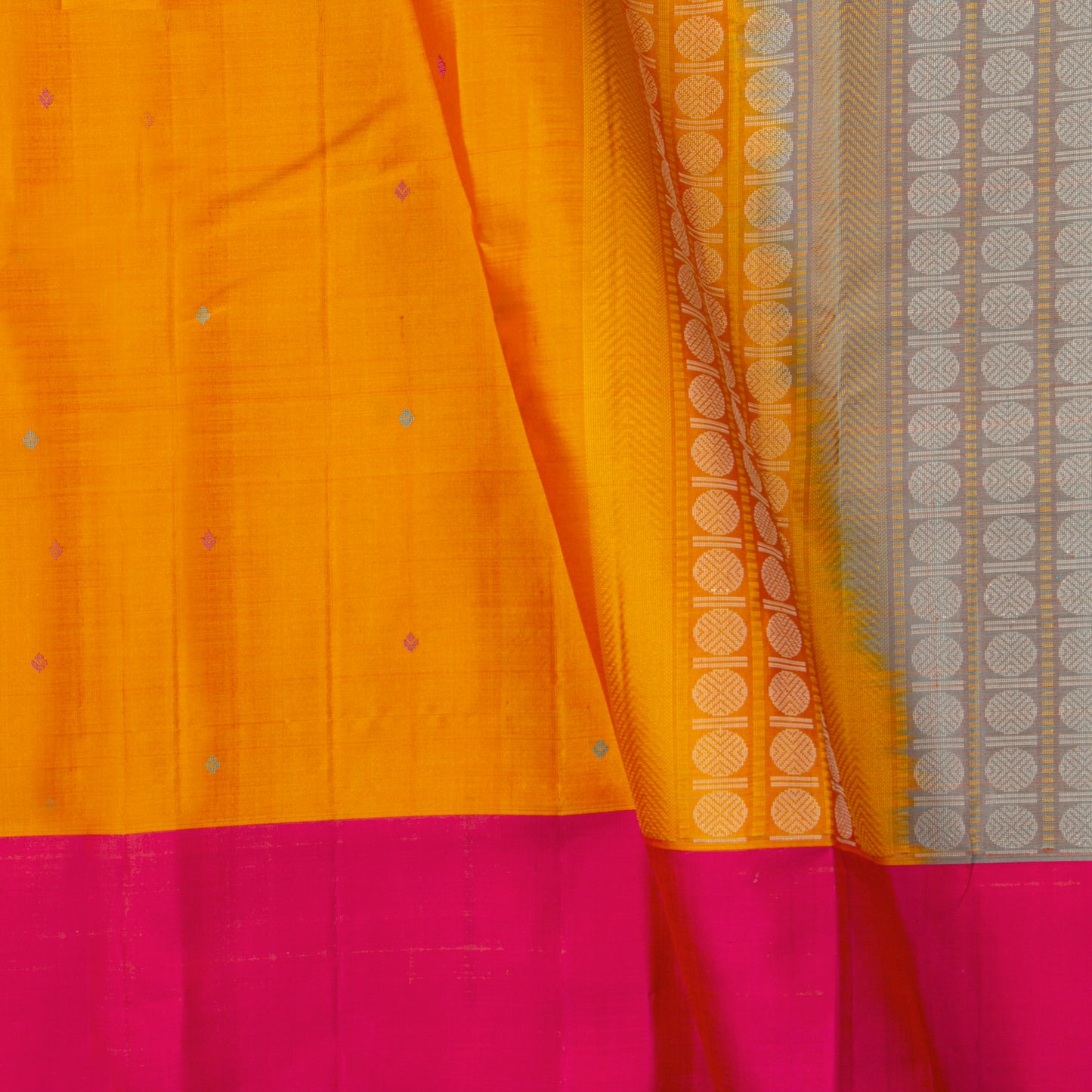 Yellow Ganga Jamuna Border Kanchipuram Silk Saree For Festive Wear PV KNN 336