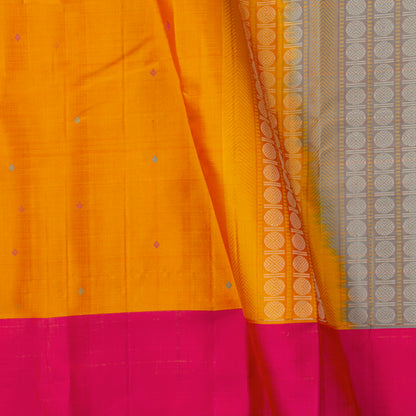 Yellow Ganga Jamuna Border Kanchipuram Silk Saree For Festive Wear PV KNN 336