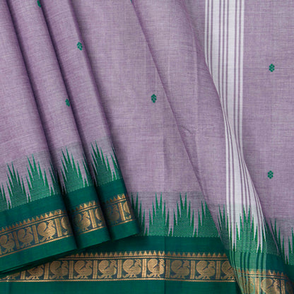Lilac And Green Kanchi Cotton Saree For Festive Wear PV MM KC 449