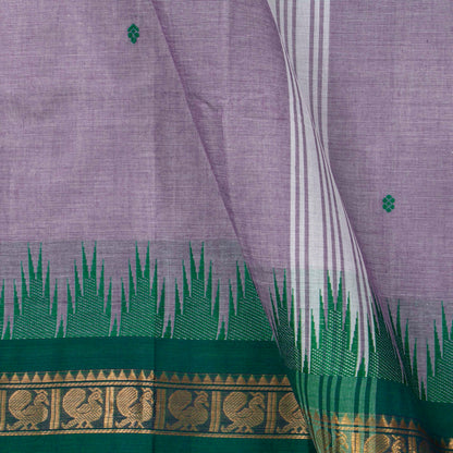 Lilac And Green Kanchi Cotton Saree For Festive Wear PV MM KC 449