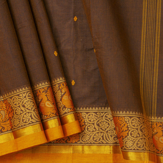 Brown And Mustard Kanchi Cotton Saree For Festive Wear PV MM KC 531