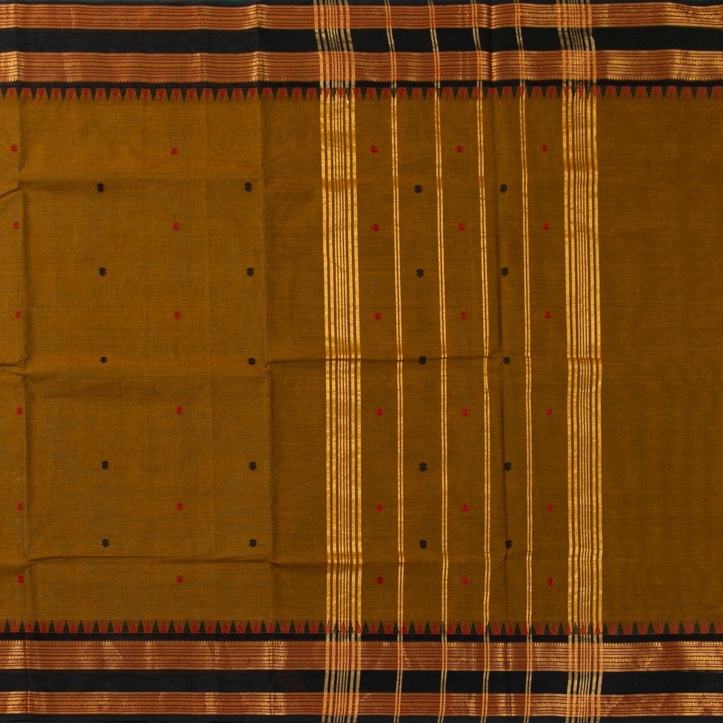Mustard And Black Kanchi Cotton Saree  PV MM KC 210