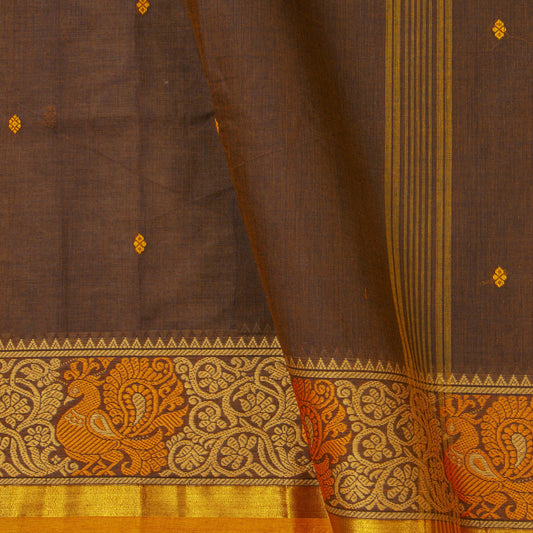 Brown And Mustard Kanchi Cotton Saree For Festive Wear PV MM KC 531