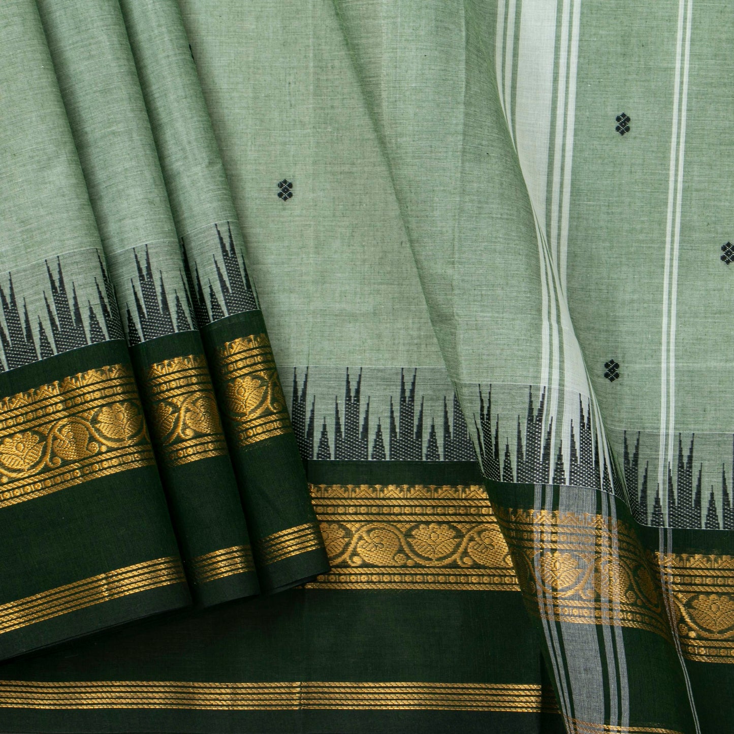 Green Kanchi Cotton Saree For Festive Wear PV MM KC 512