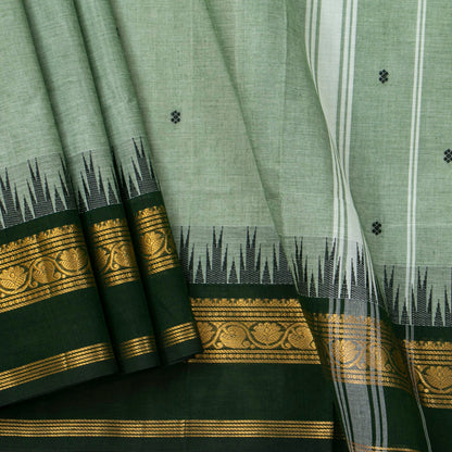 Green Kanchi Cotton Saree For Festive Wear PV MM KC 512