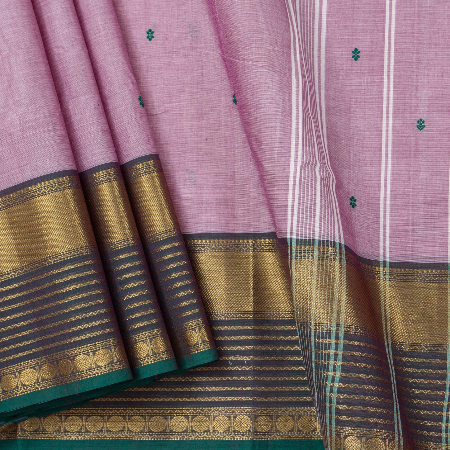 Lilac And Teal  Kanchi Cotton Saree For Festive Wear PV MM KC 554