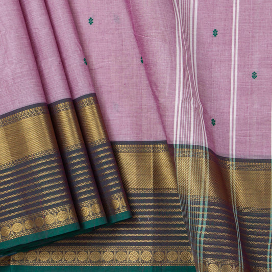 Lilac And Teal Kanchi Cotton Saree For Festive Wear PV MM KC 554 - Cotton Saree - Panjavarnam PV MM KC 554