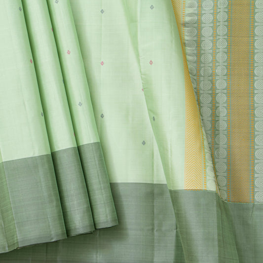 Elachi Green Ganga Jamuna Border Kanchipuram Silk Saree For Festive Wear PV KNN 337