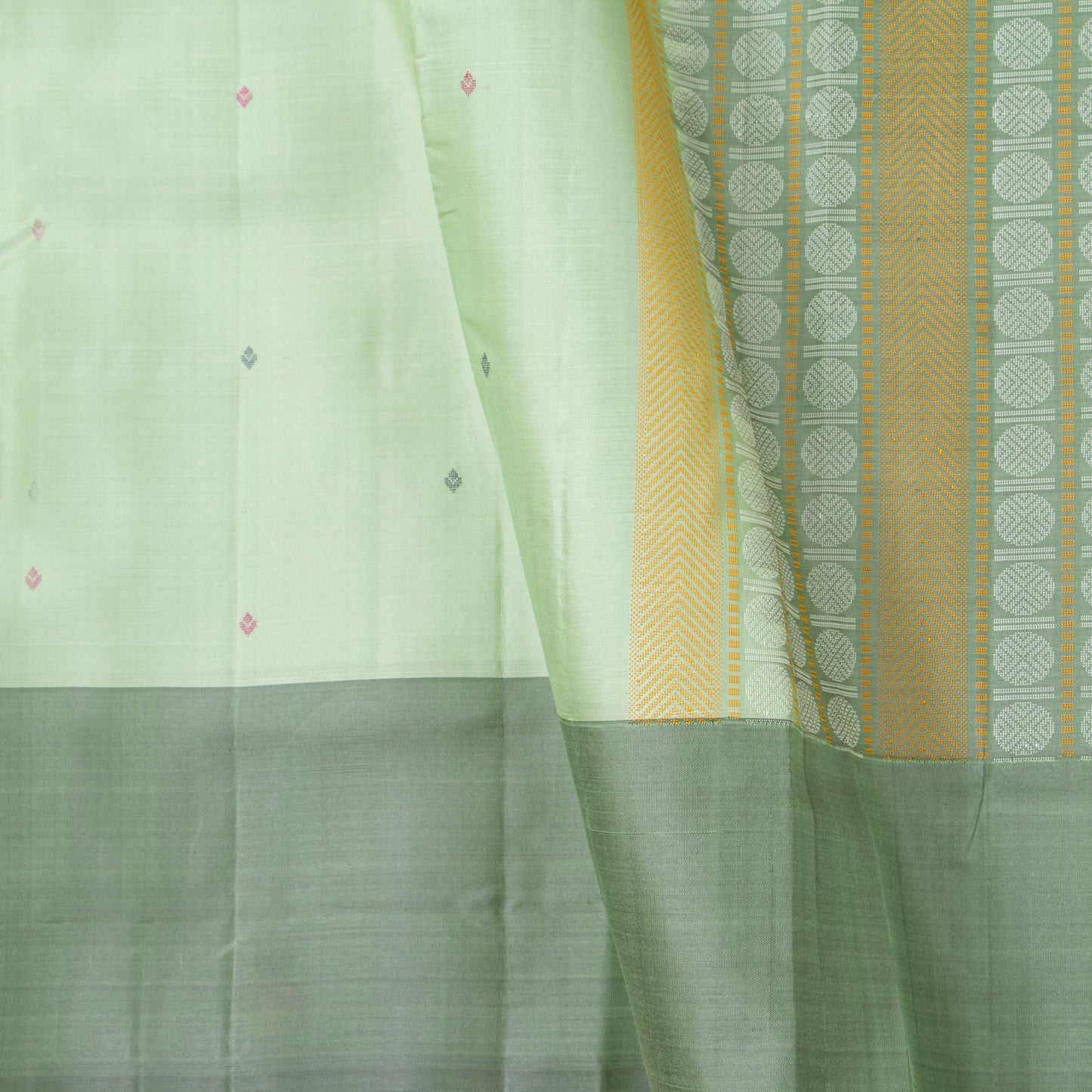 Elachi Green Ganga Jamuna Border Kanchipuram Silk Saree For Festive Wear PV KNN 337