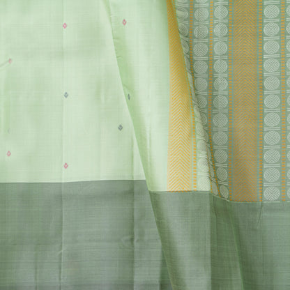 Elachi Green Ganga Jamuna Border Kanchipuram Silk Saree For Festive Wear PV KNN 337