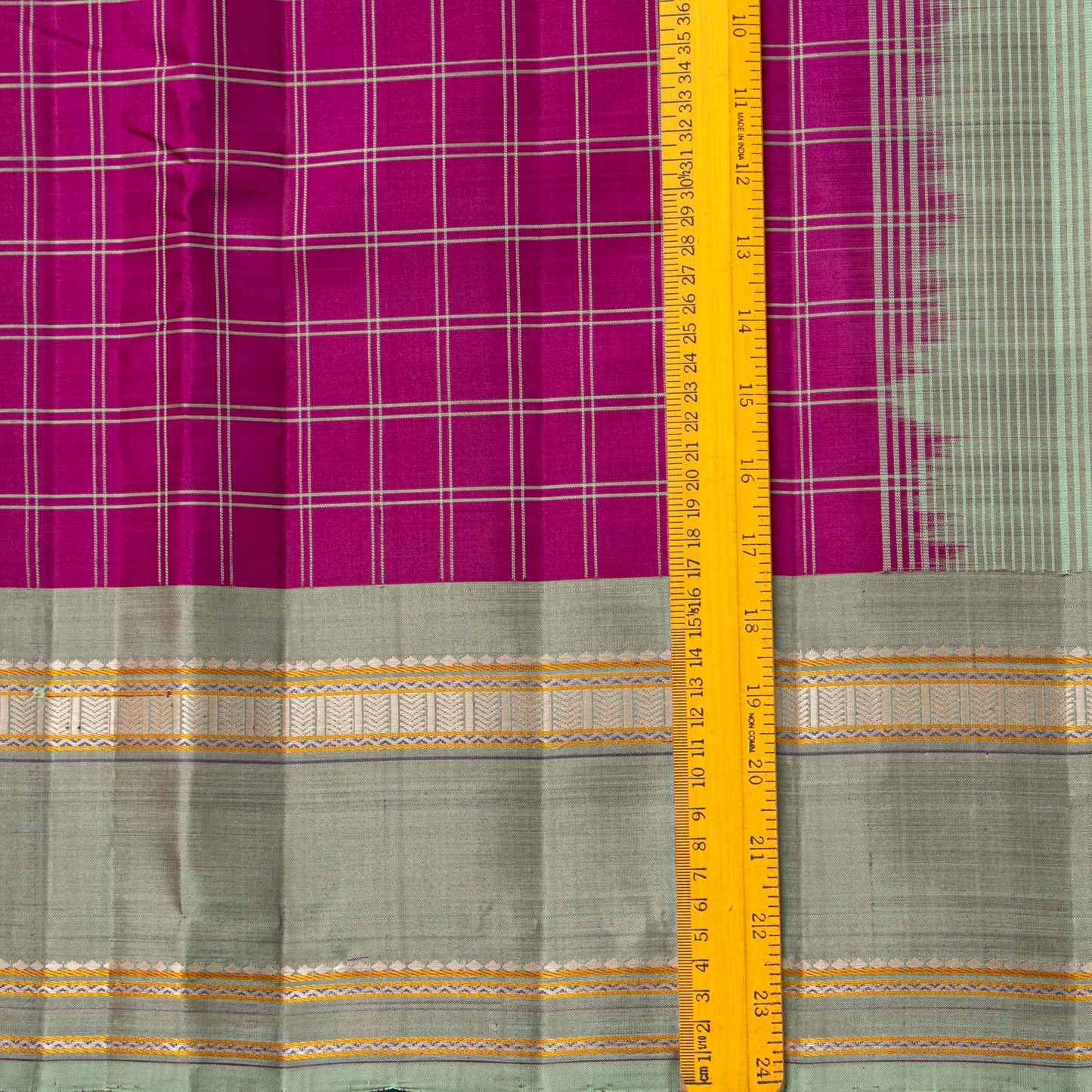 Magenta And Elachi Green Kanchipuram Silk Saree For Festive Wear PV KNN 335