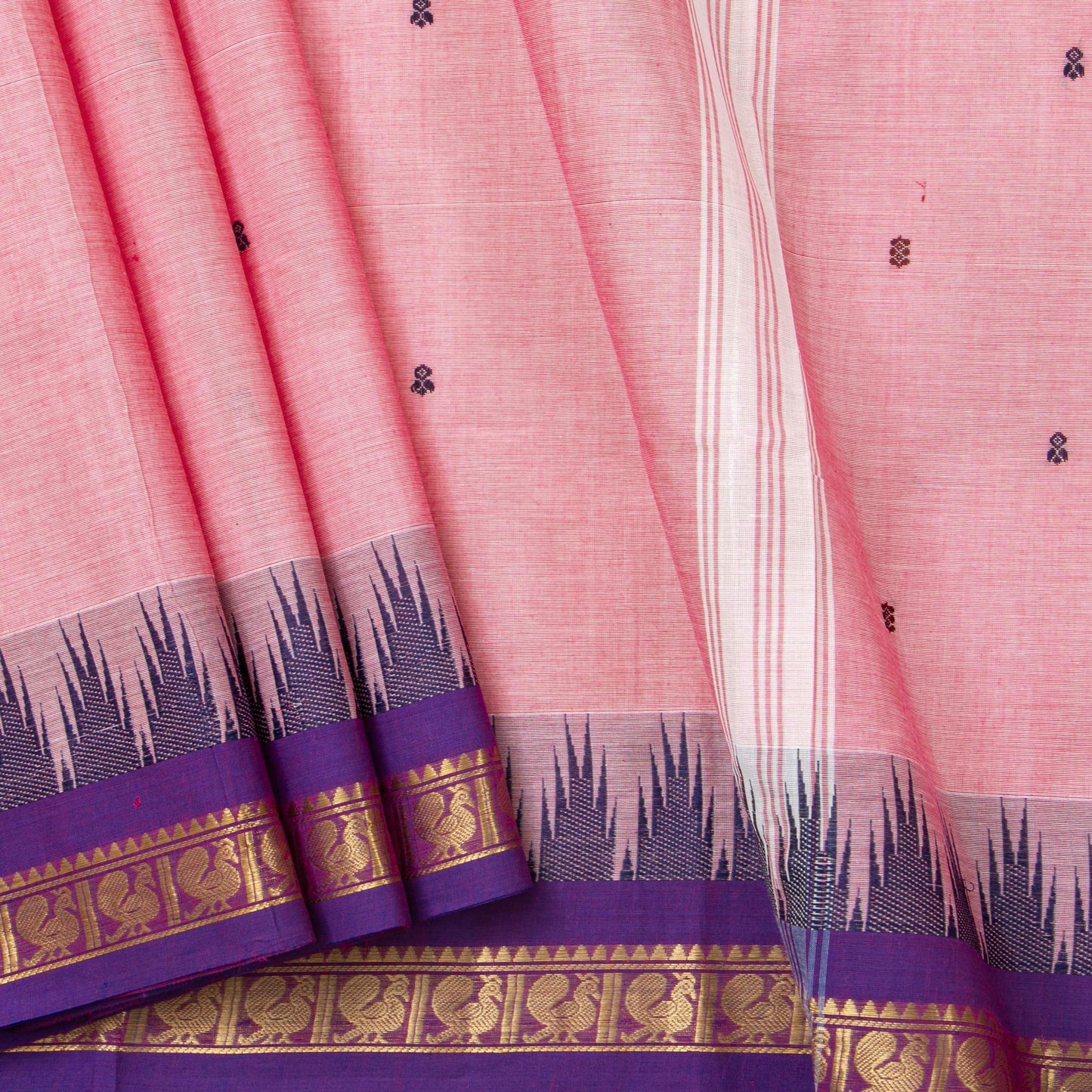 Pink Kanchi Cotton Saree With Ganga Jamuna Border For Festive Wear PV MM KC 455 - Cotton Saree - Panjavarnam PV MM KC 455