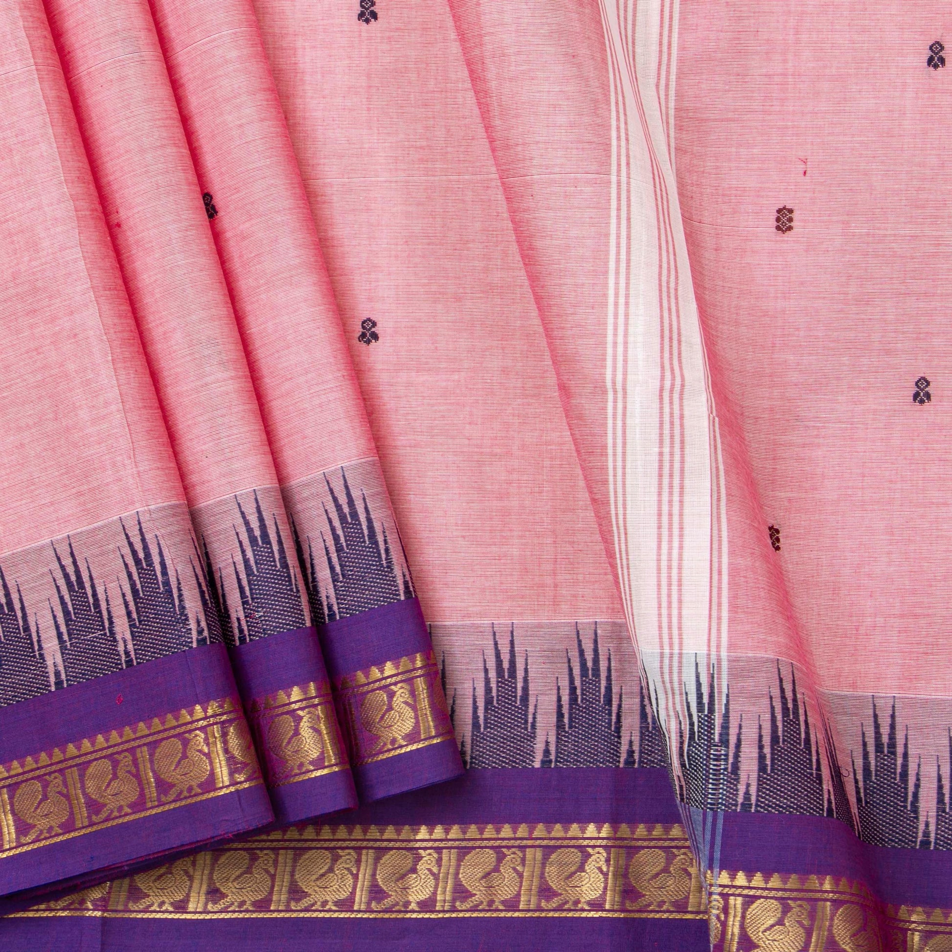 Pink Kanchi Cotton Saree With Ganga Jamuna Border For Festive Wear PV MM KC 455 - Cotton Saree - Panjavarnam PV MM KC 455