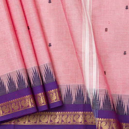 Pink Kanchi Cotton Saree With Ganga Jamuna Border For Festive Wear PV MM KC 455 - Cotton Saree - Panjavarnam PV MM KC 455