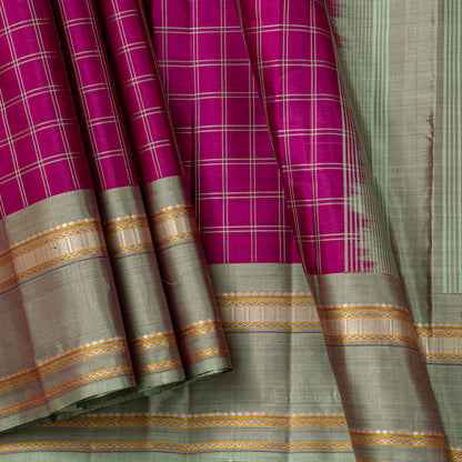Magenta And Elachi Green Kanchipuram Silk Saree For Festive Wear PV KNN 335