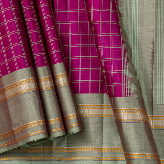 Magenta And Elachi Green Kanchipuram Silk Saree For Festive Wear PV KNN 335