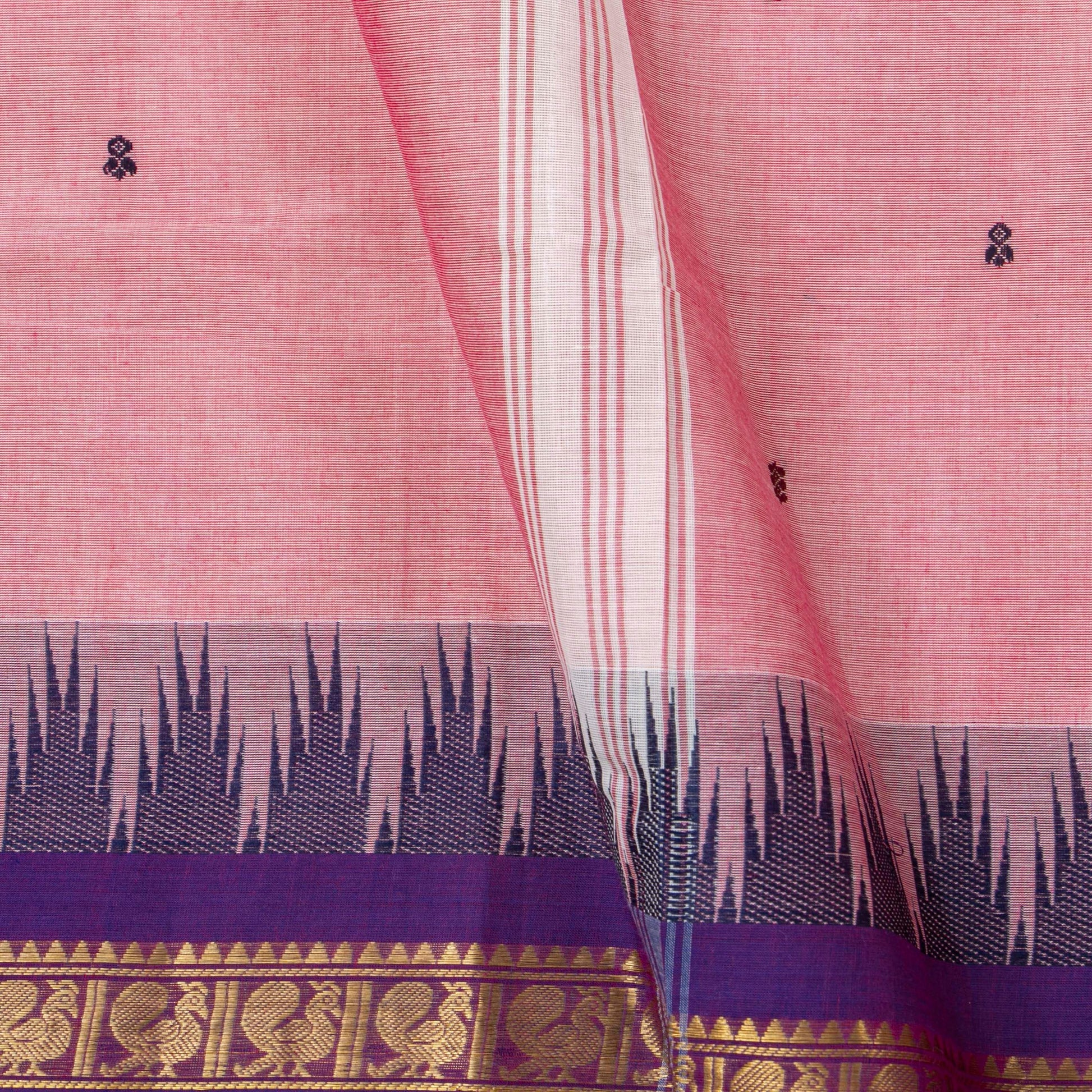 Pink Kanchi Cotton Saree With Ganga Jamuna Border For Festive Wear PV MM KC 455 - Cotton Saree - Panjavarnam PV MM KC 455