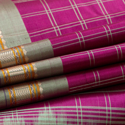 Magenta And Elachi Green Kanchipuram Silk Saree For Festive Wear PV KNN 335