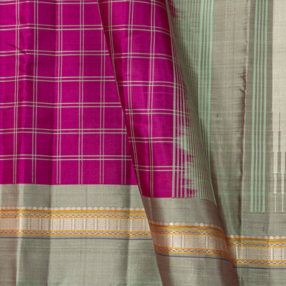 Magenta And Elachi Green Kanchipuram Silk Saree For Festive Wear PV KNN 335