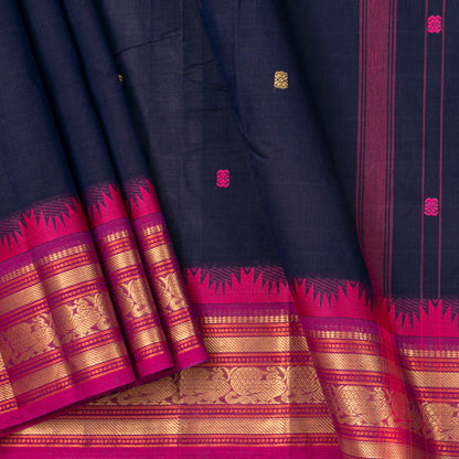 Blue And Pink Kanchi Cotton Saree For Festive Wear PV MM KC 562