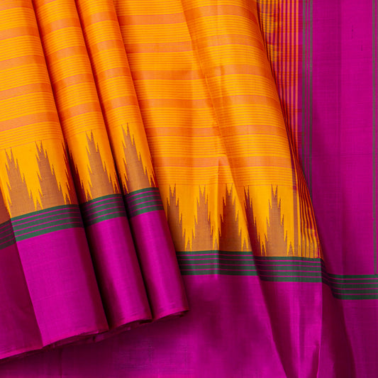Yellow Ganga Jamuna Border Kanchipuram Silk Saree For Festive Wear PV KNN 338