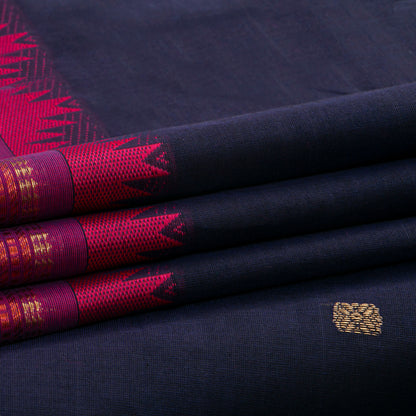 Blue And Pink Kanchi Cotton Saree For Festive Wear PV MM KC 562