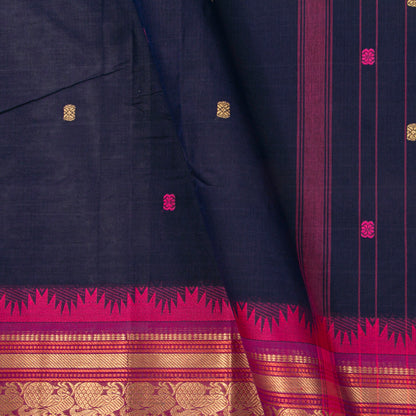 Blue And Pink Kanchi Cotton Saree For Festive Wear PV MM KC 562