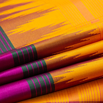 Yellow Ganga Jamuna Border Kanchipuram Silk Saree For Festive Wear PV KNN 338