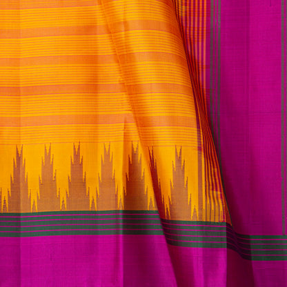 Yellow Ganga Jamuna Border Kanchipuram Silk Saree For Festive Wear PV KNN 338