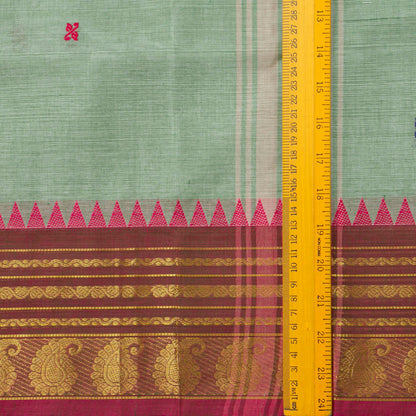 Pista Green And Brown Kanchi Cotton Saree WIth Ganga Jamuna Border For Festive Wear PV MM KC 427
