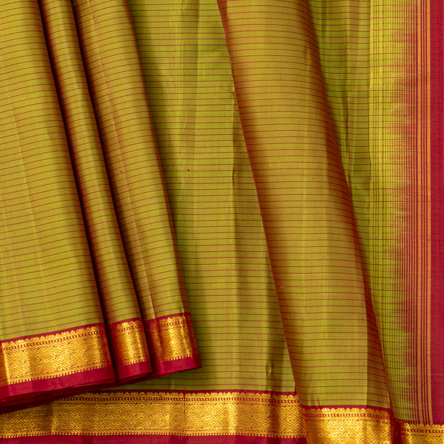 Green And Red Kanchipuram Silk Saree For Festive Wear PV KNN 324