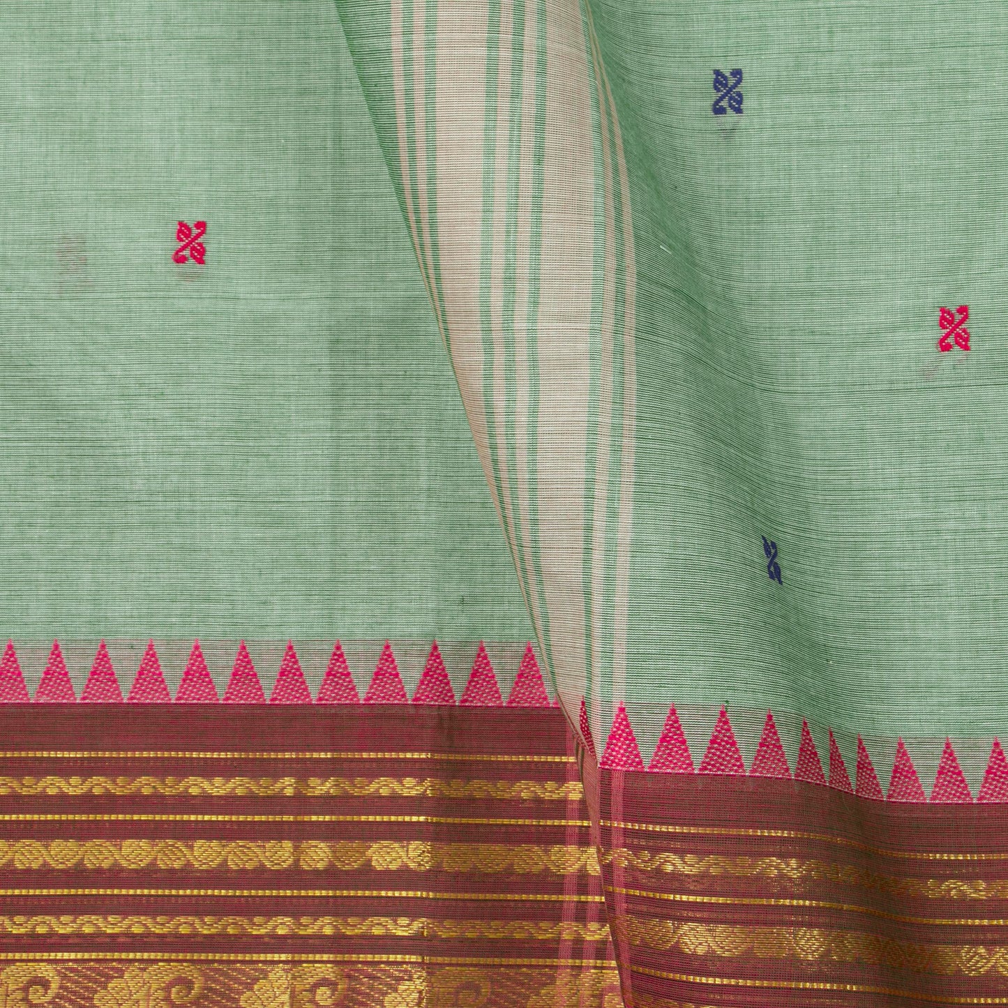 Pista Green And Brown Kanchi Cotton Saree WIth Ganga Jamuna Border For Festive Wear PV MM KC 427