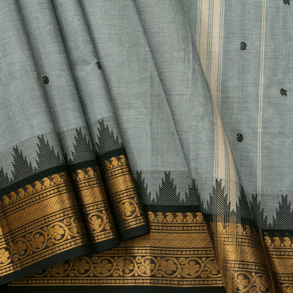 Grey And Black Kanchi Cotton Saree For Festive Wear PV MM KC 607