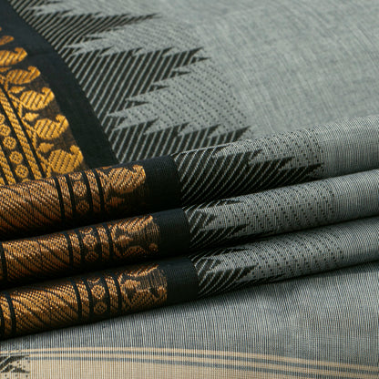 Grey And Black Kanchi Cotton Saree For Festive Wear PV MM KC 607