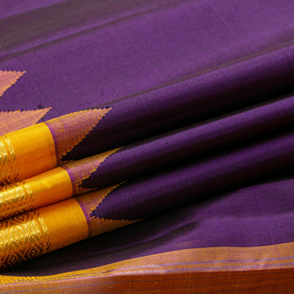 Purple Ganga Jamuna Border Kanchipuram Silk Saree For Festive Wear PV KNN 344