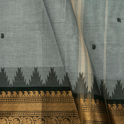 Grey And Black Kanchi Cotton Saree For Festive Wear PV MM KC 607