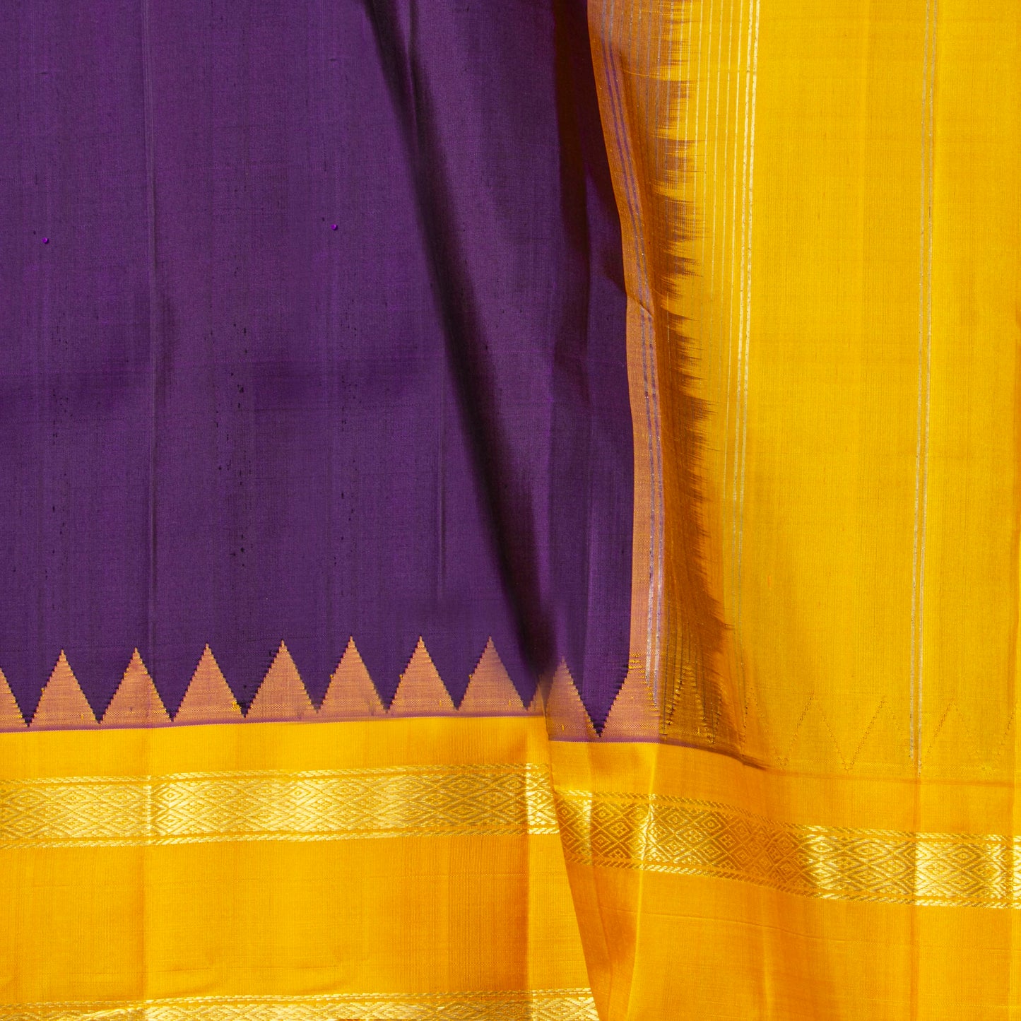 Purple Ganga Jamuna Border Kanchipuram Silk Saree For Festive Wear PV KNN 344