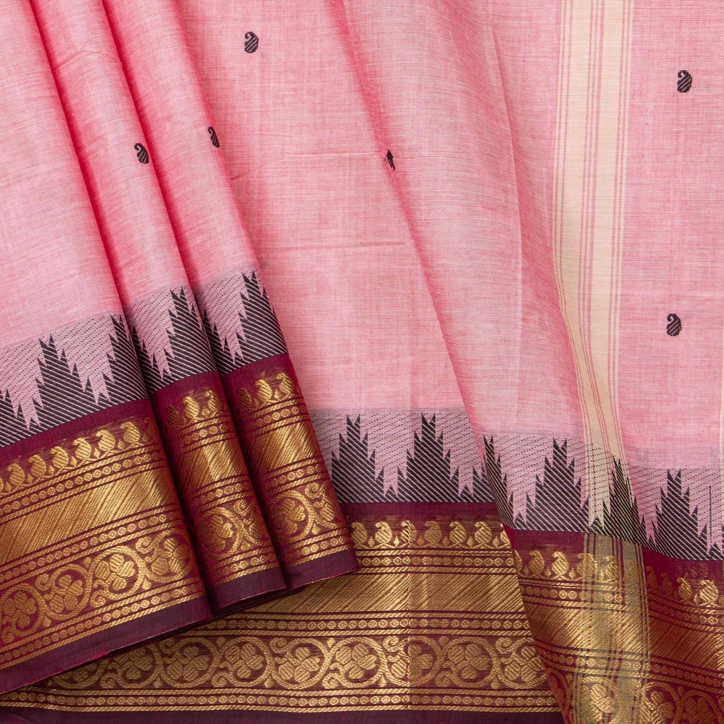 Pink And Maroon Kanchi Cotton Saree For Festive Wear PV MM KC 511 - Cotton Saree - Panjavarnam .PV MM KC 511